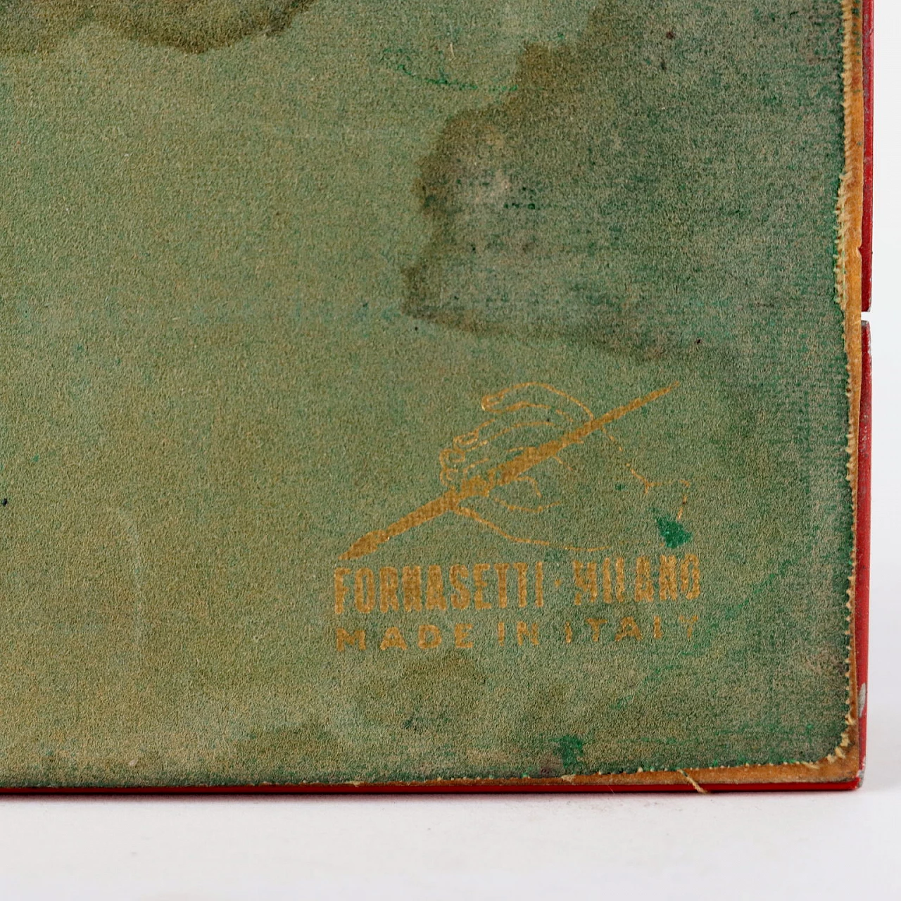 Scatola in legno e alluminio smaltato rosso con decoro a serigrafia di Piero Fornasetti, anni '60 4
