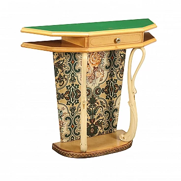 Lacquered wood, glass, brass and skai console, 1950s