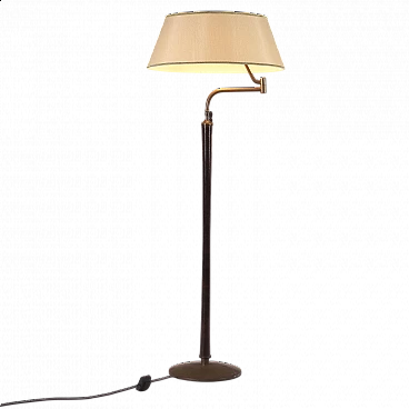 Floor lamp in stained wood and brass, 1950s