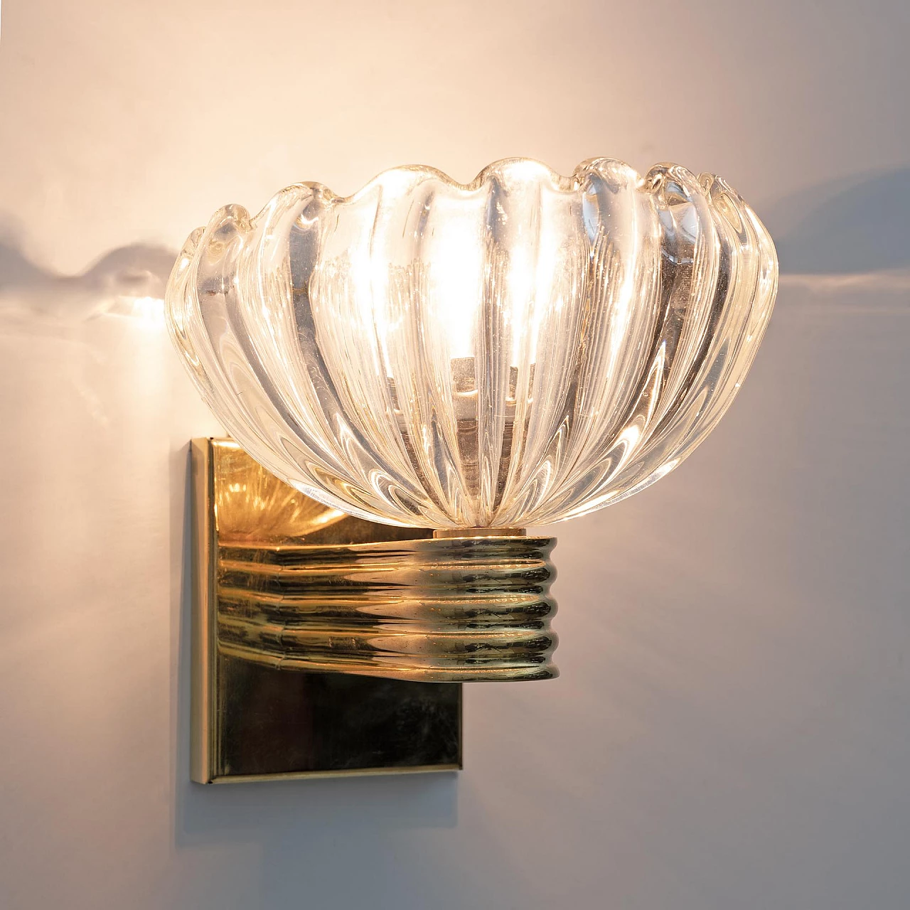 Coppia di applique Art Déco attribuite a Barovier & Toso, anni '40 6