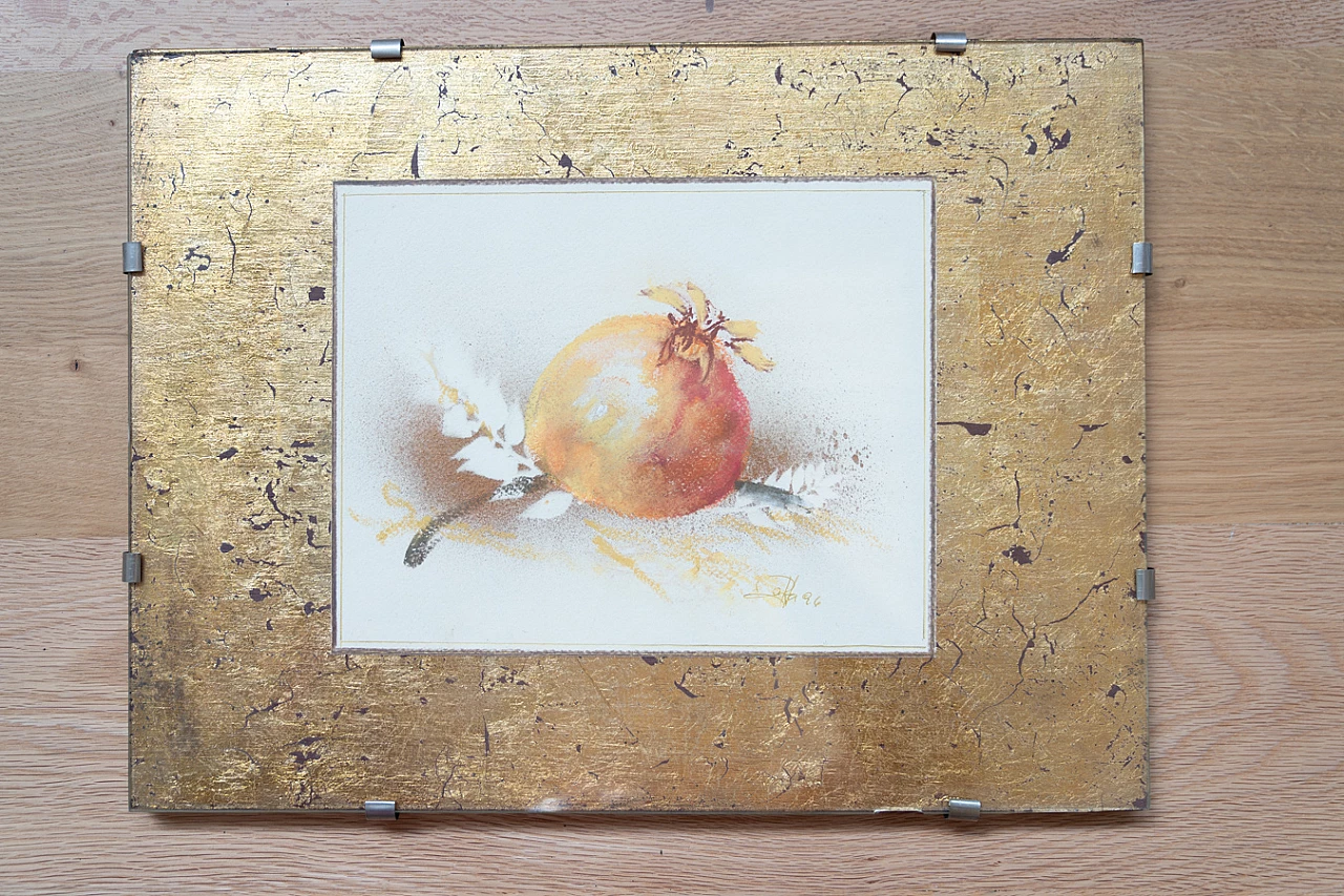 Nature, pair of watercolor and gold leaf prints, 1970s 1