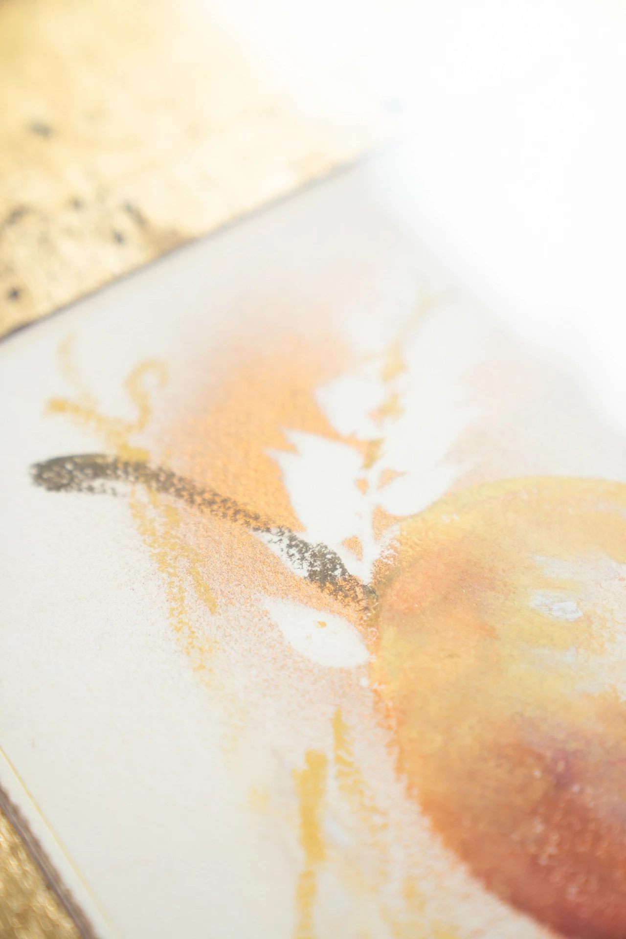 Natura, coppia di stampe in acquerello e foglia oro, anni '70 4