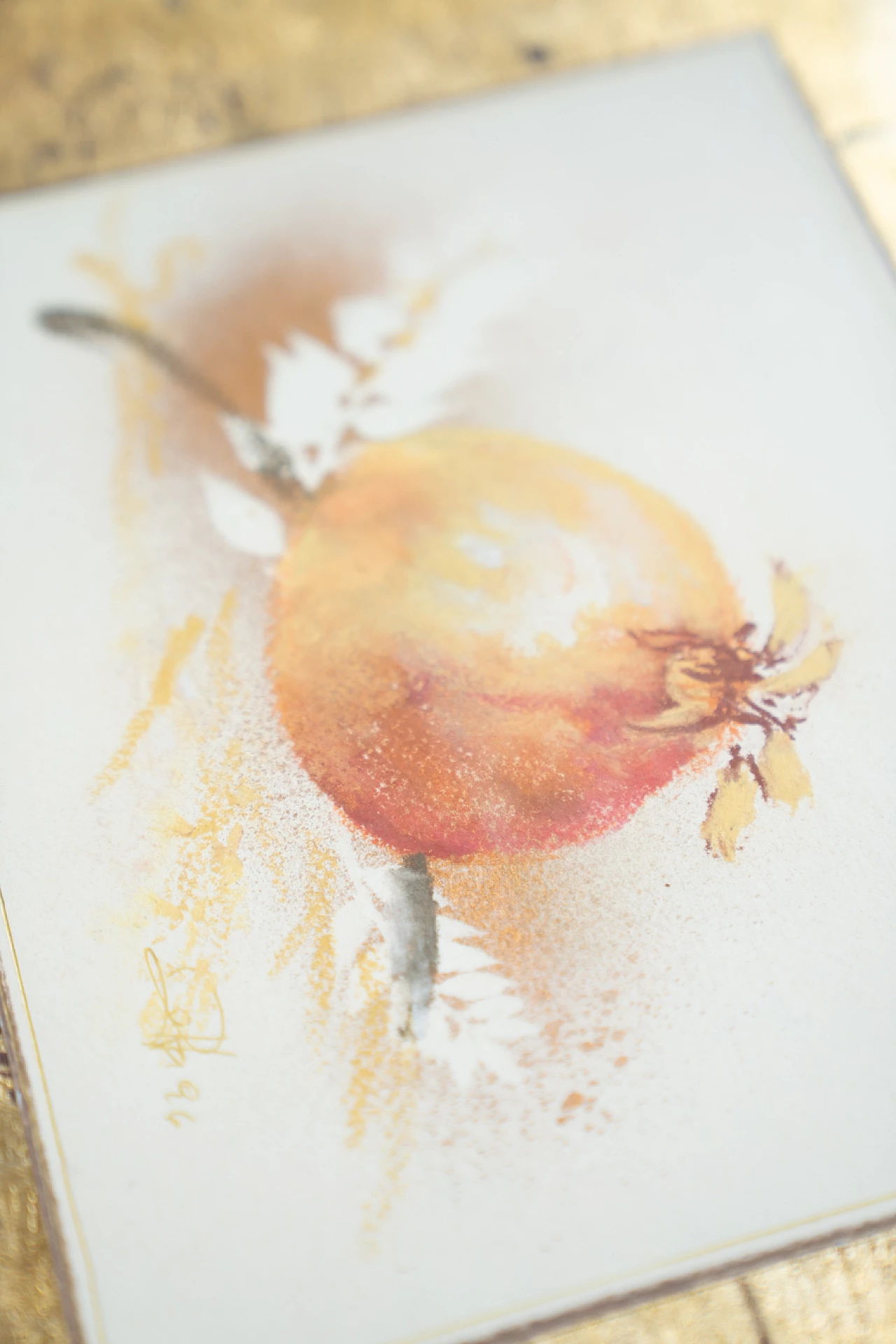 Natura, coppia di stampe in acquerello e foglia oro, anni '70 5