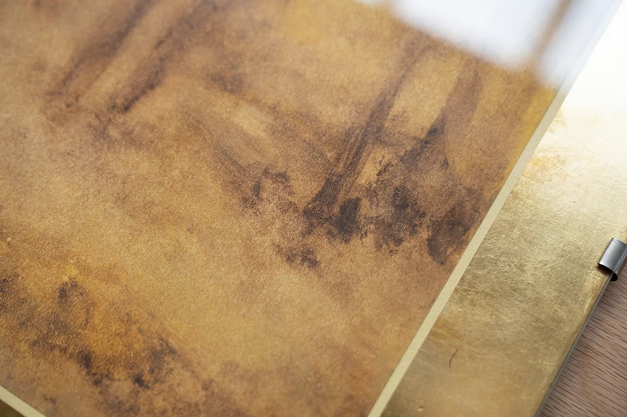 Natura, coppia di stampe in acquerello e foglia oro, anni '70 13