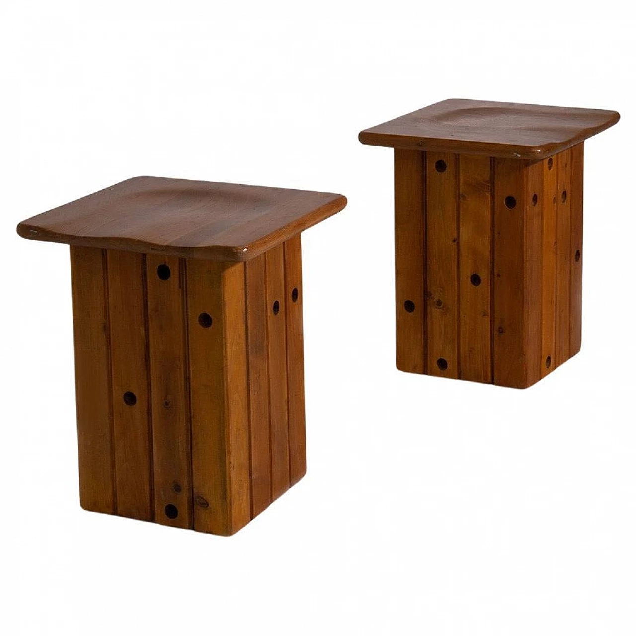 Pair of pine stools attributed to Giuseppe Rivadossi, 1970s 1