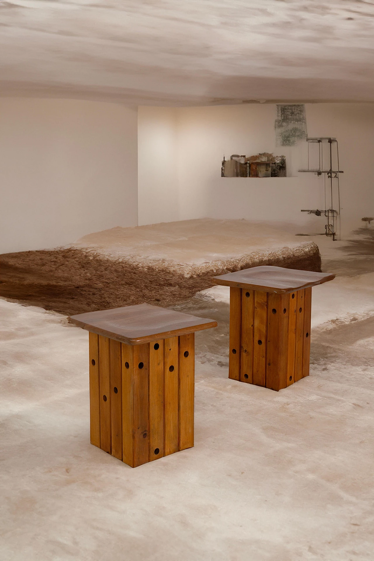 Pair of pine stools attributed to Giuseppe Rivadossi, 1970s 4