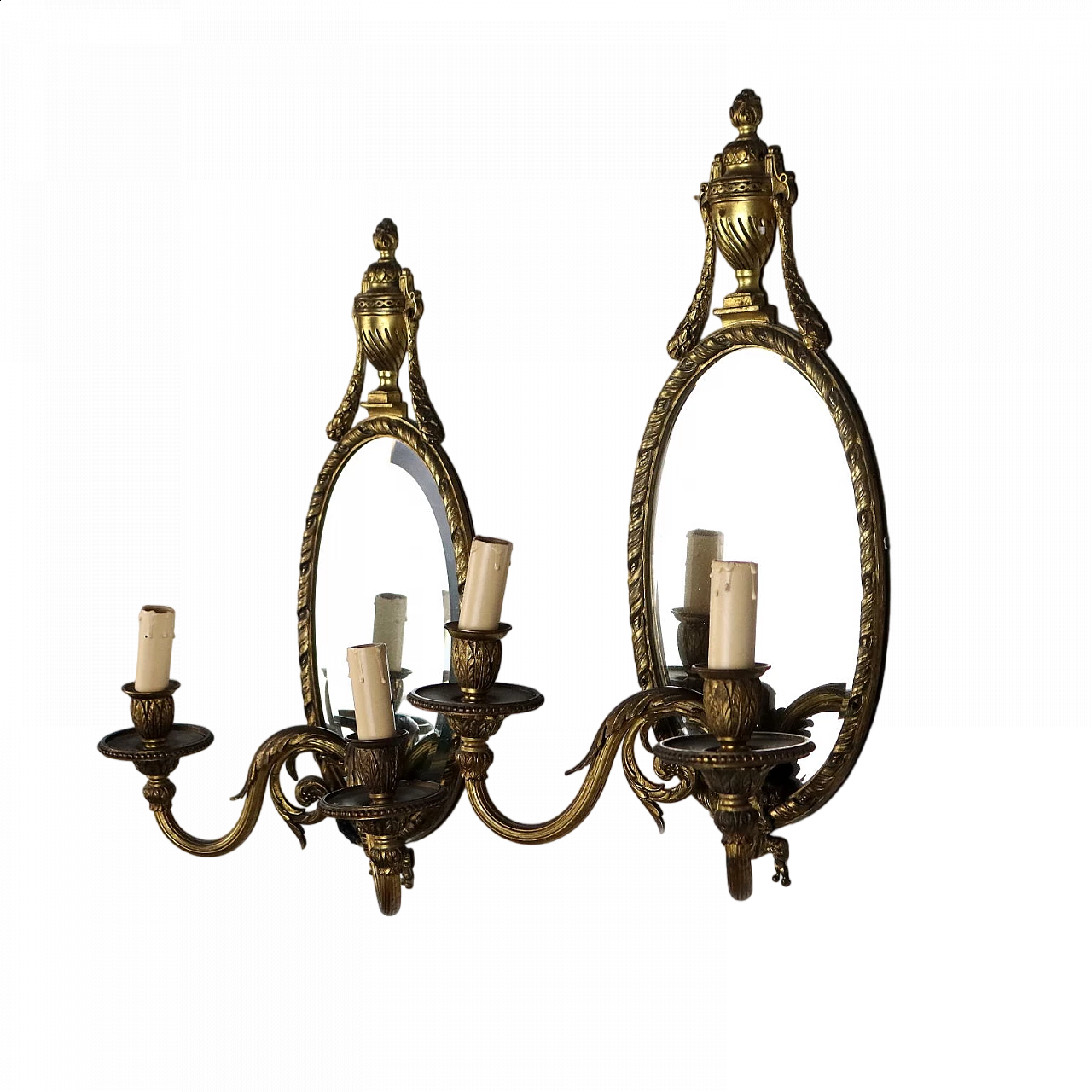 Pair of wall lights with mirror in gilded bronze 8