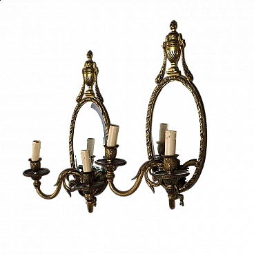 Pair of wall lights with mirror in gilded bronze