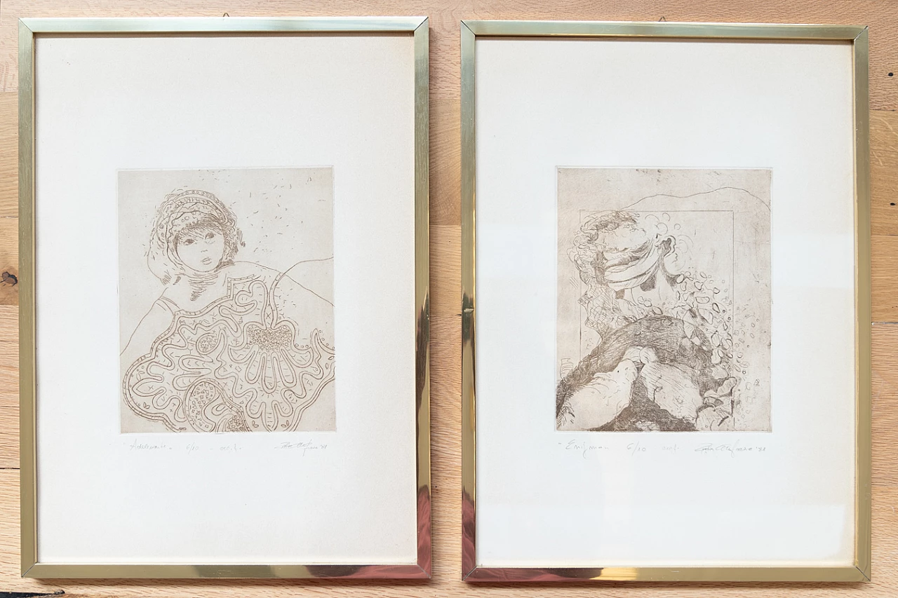 Adolescente - Enigma, coppia di disegni a inchiostro, anni '80 1