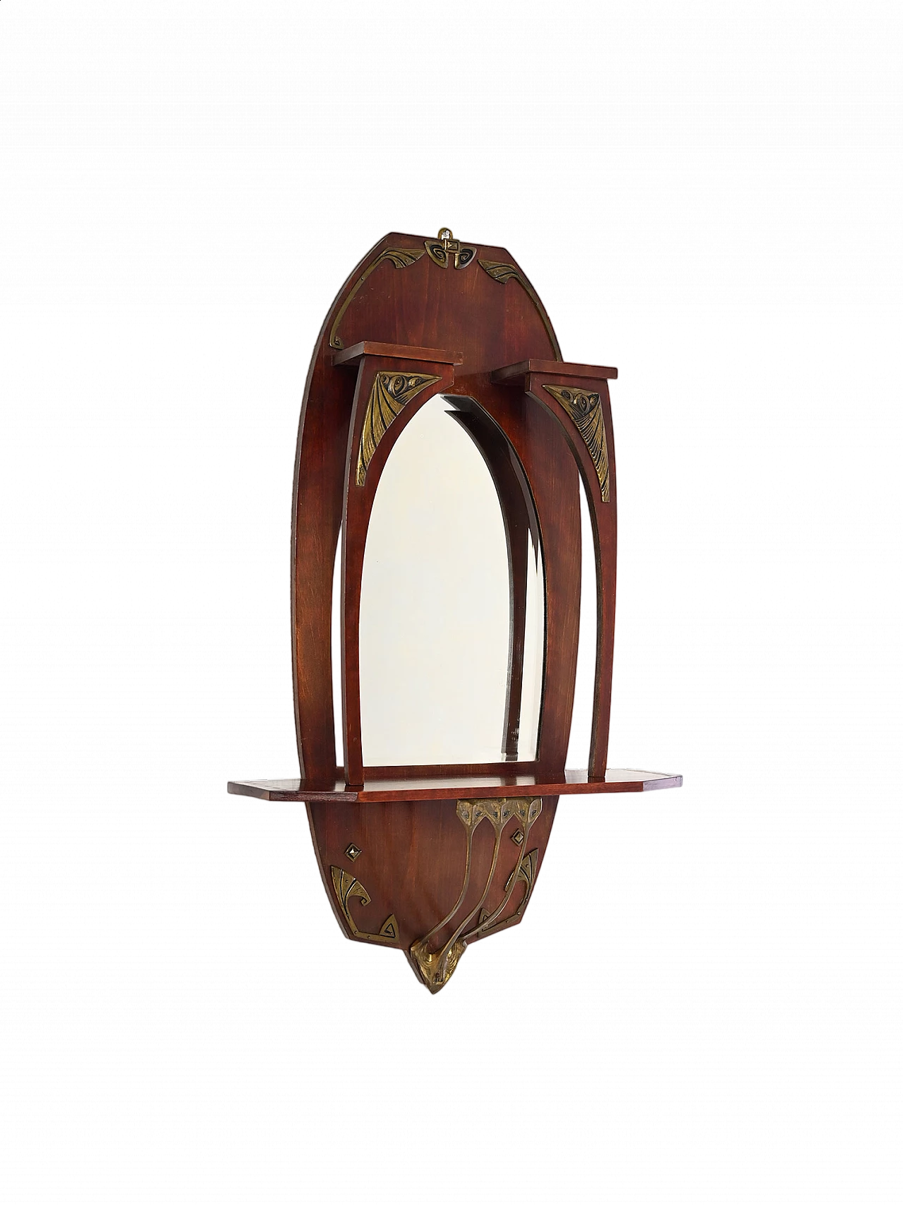 Specchio con cornice in legno e decorazioni in ottone, anni '30 10