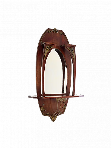 Specchio con cornice in legno e decorazioni in ottone, anni '30