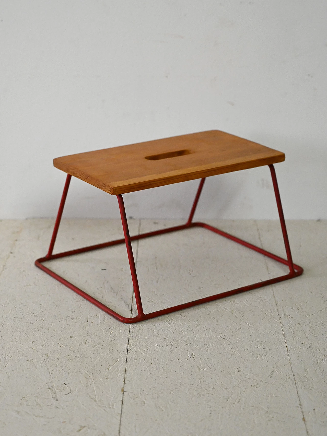 Teak stool with red metal base, 1960s 2