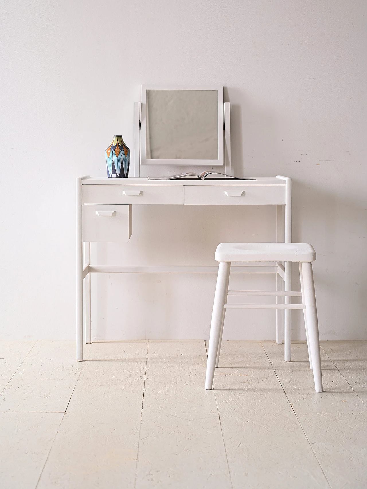 Scandinavian vanity table in painted white teak, 1960s 1