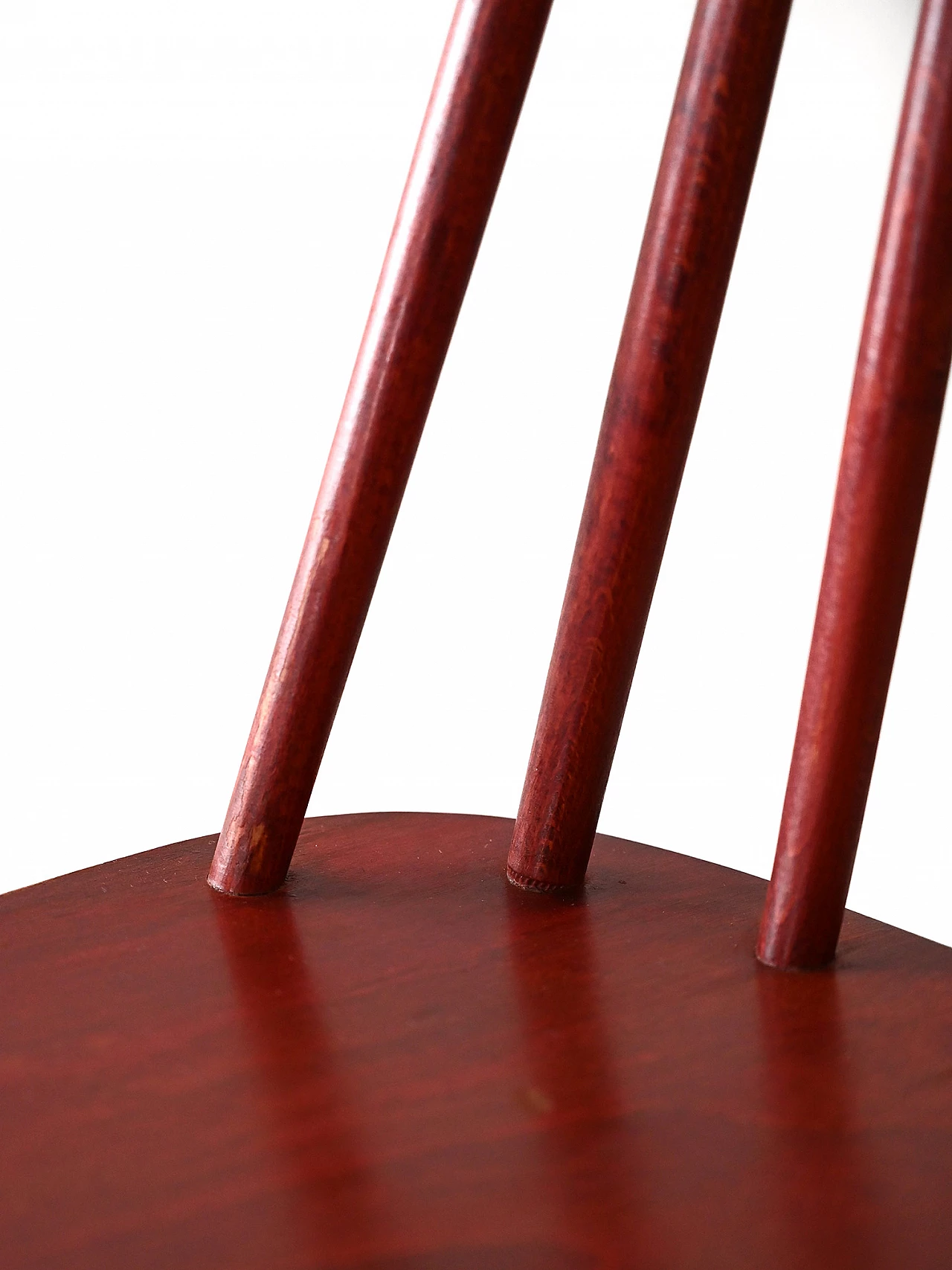 4 Red wooden chair with tapered slats in the backrest, 1960s 6