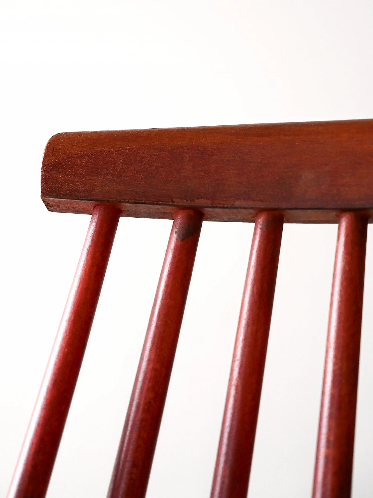 4 Red wooden chair with tapered slats in the backrest, 1960s 7
