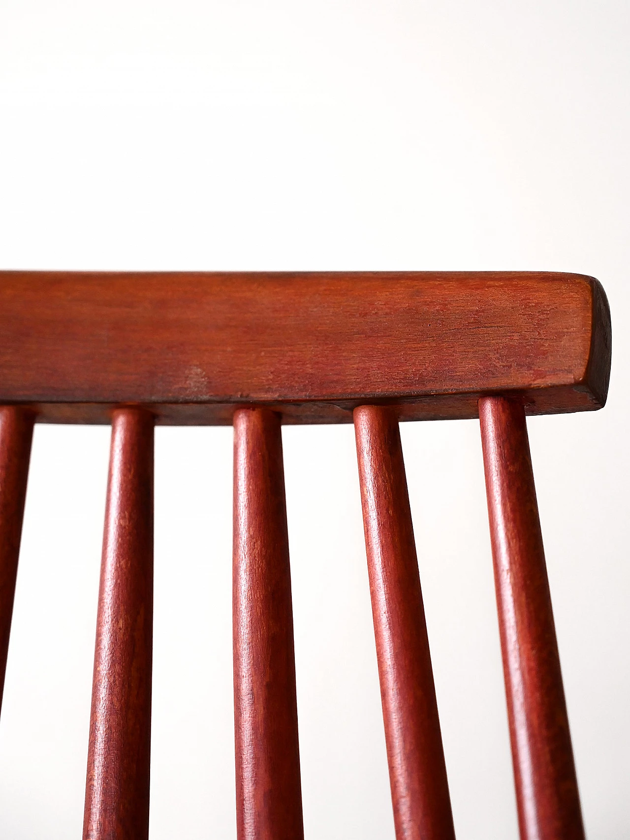 4 Red wooden chair with tapered slats in the backrest, 1960s 8