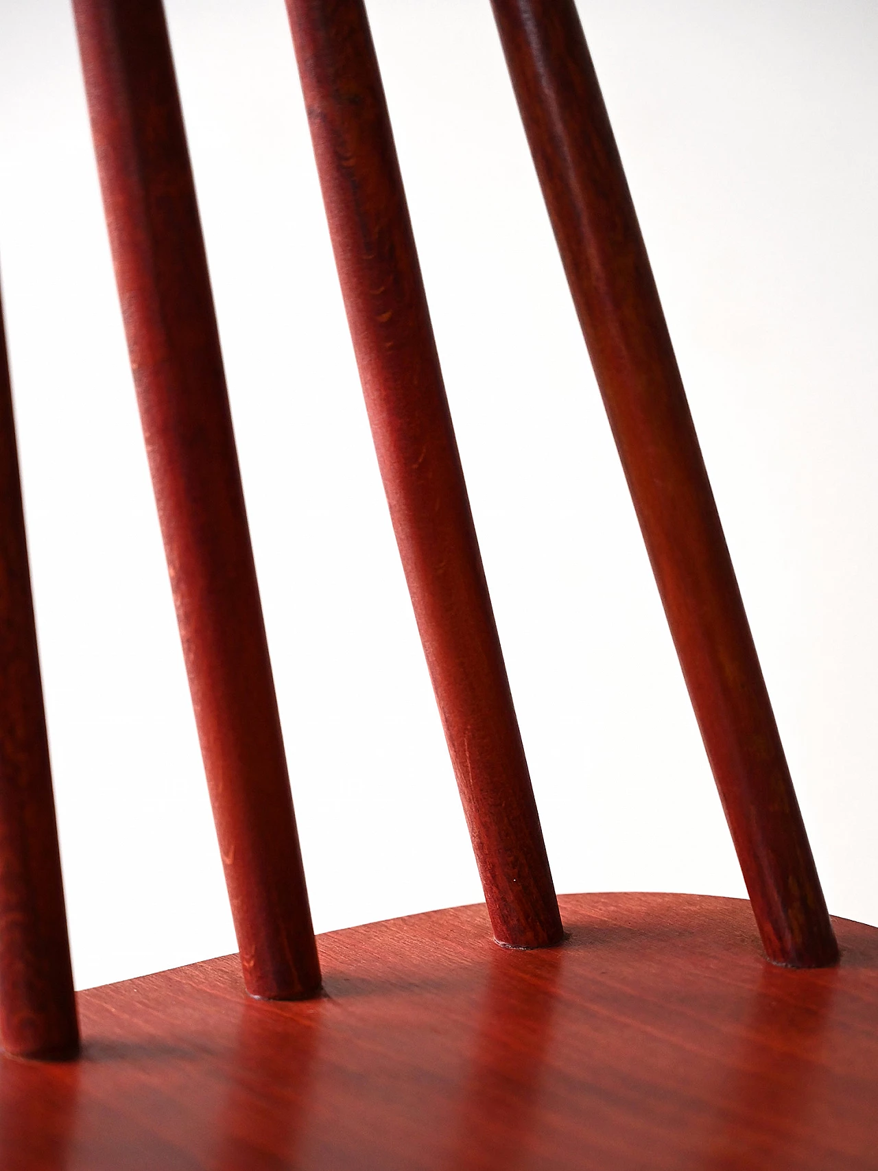 4 Red wooden chair with tapered slats in the backrest, 1960s 9