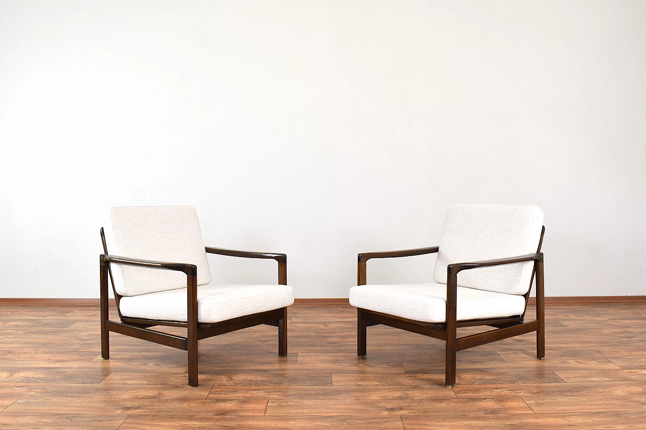 Pair of armchairs in beechwood by Zenon Bączyk, 1960s 1