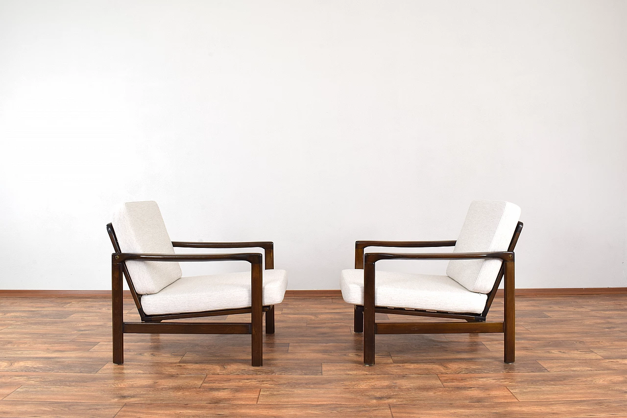 Pair of armchairs in beechwood by Zenon Bączyk, 1960s 2