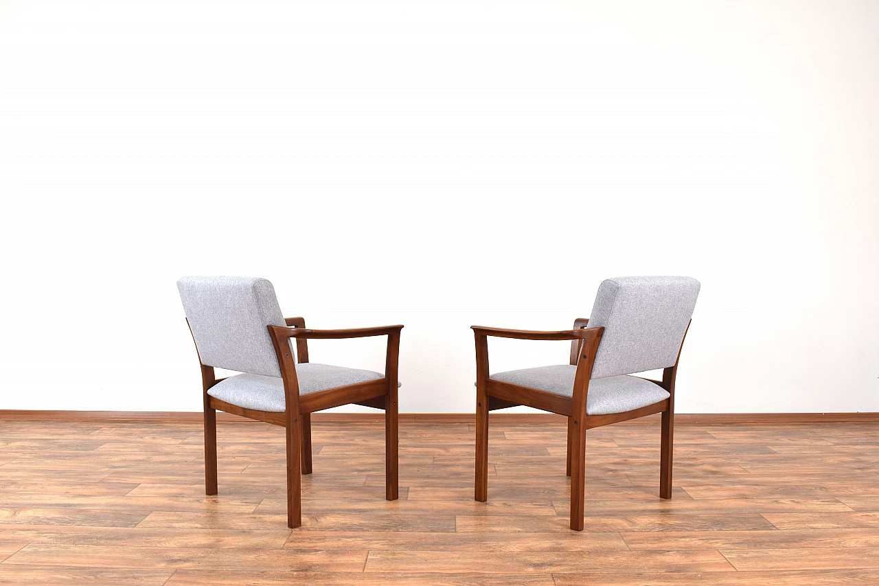 Pair of Danish armchairs in cherry wood and grey fabric, 1970s 4