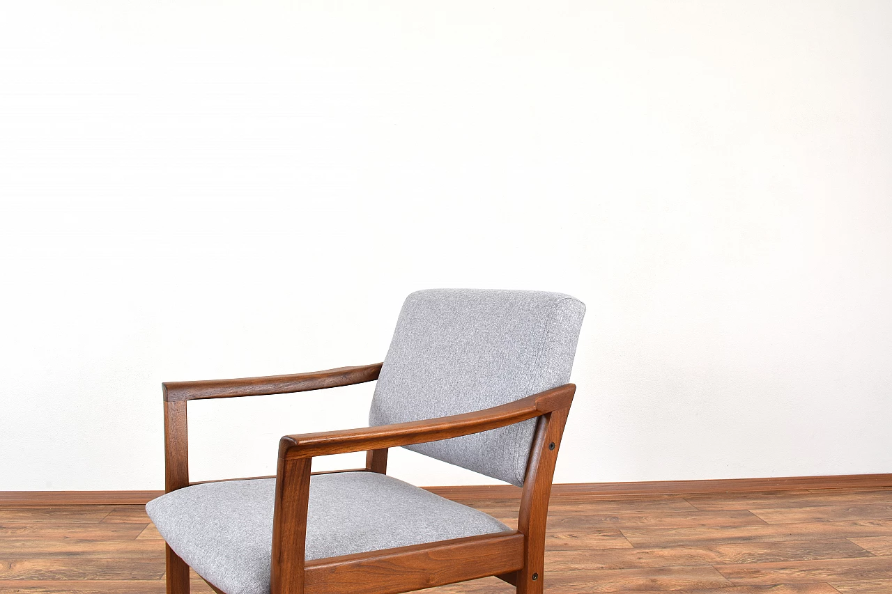 Pair of Danish armchairs in cherry wood and grey fabric, 1970s 11