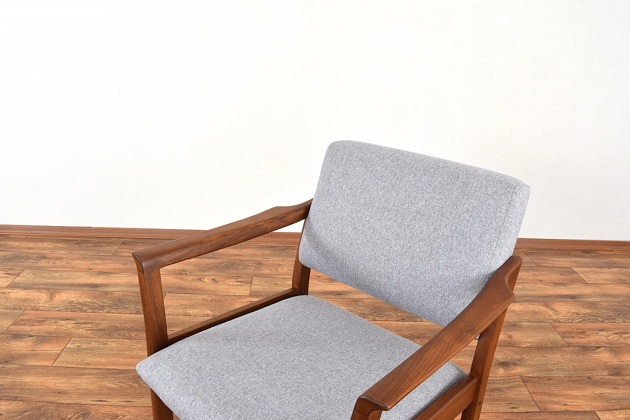 Pair of Danish armchairs in cherry wood and grey fabric, 1970s 13