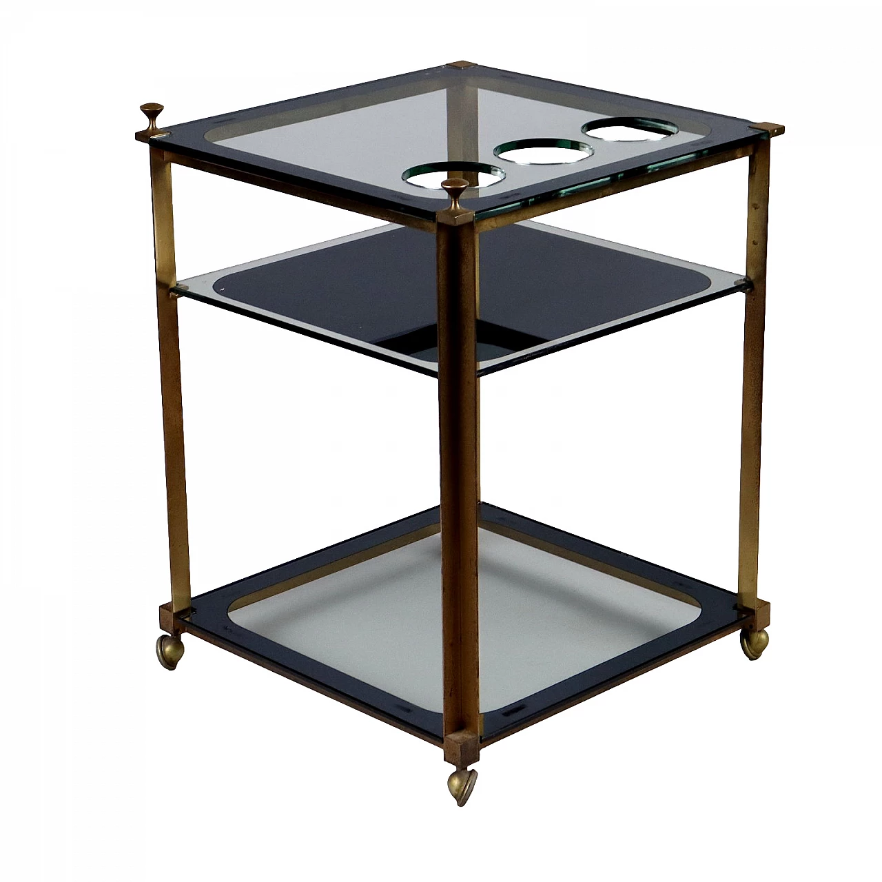 Bar cart with bottle compartment in glass and brass, 1970s 1