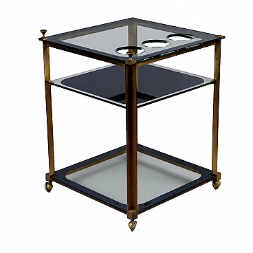 Bar cart with bottle compartment in glass and brass, 1970s