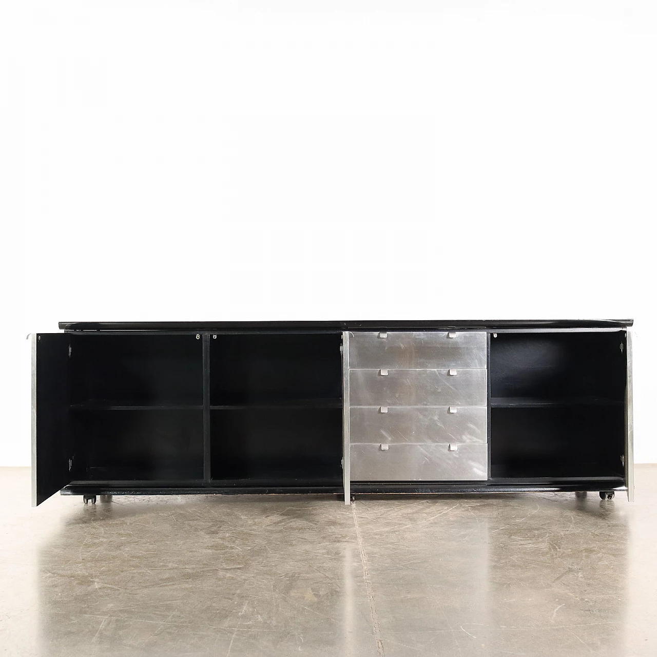 Lacquered wood and chromed aluminum sideboard, 1970s 3