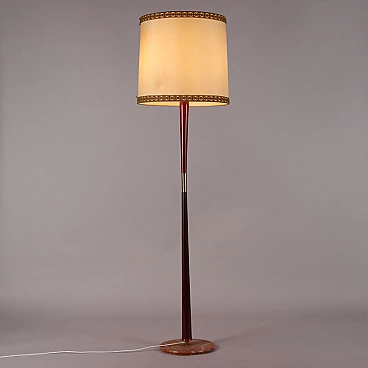 Marble, stained beech, brass and plasticized fabric floor lamp, 1950s