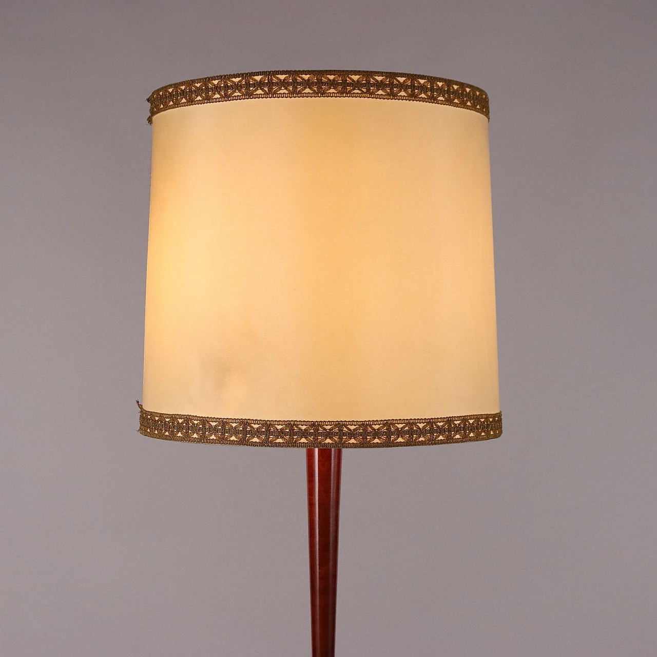 Marble, stained beech, brass and plasticized fabric floor lamp, 1950s 3