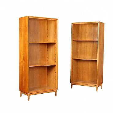 Pair of bookcases in stained poplar veneer, 1950s