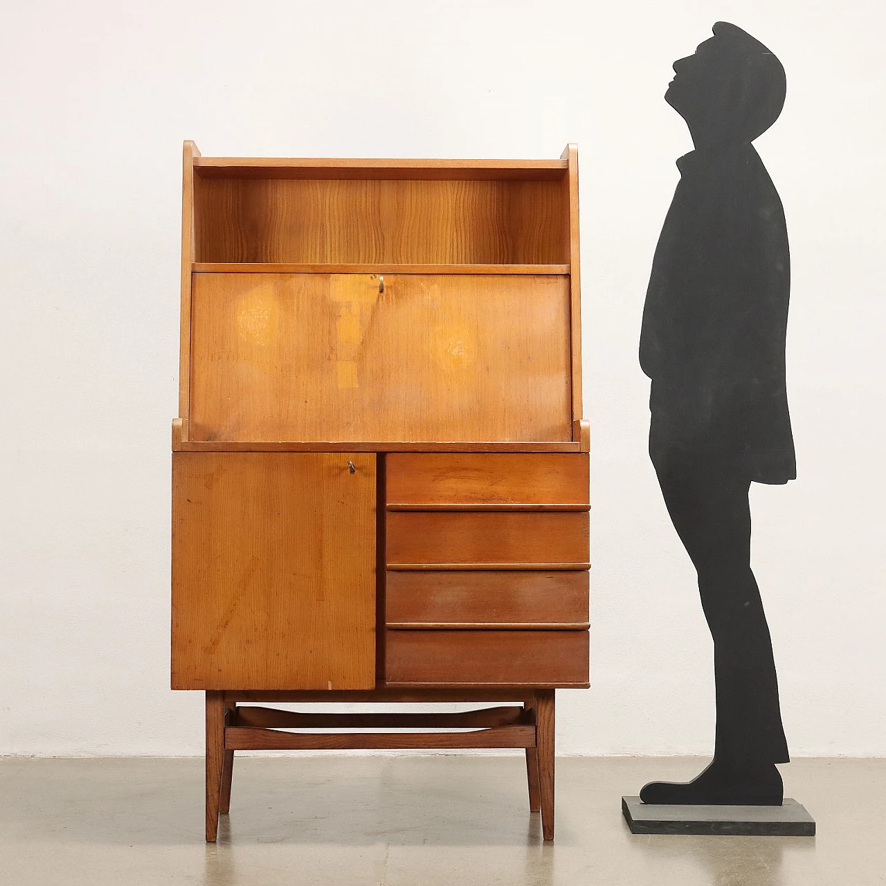 Wood sideboard with flap, drawers and door, 1960s 2