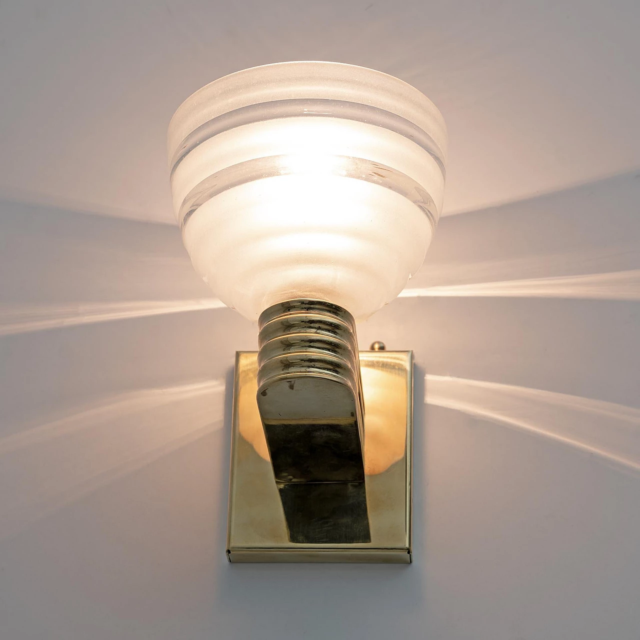 Pair of brass and glass wall lights attributed to Venini, 1940s 3