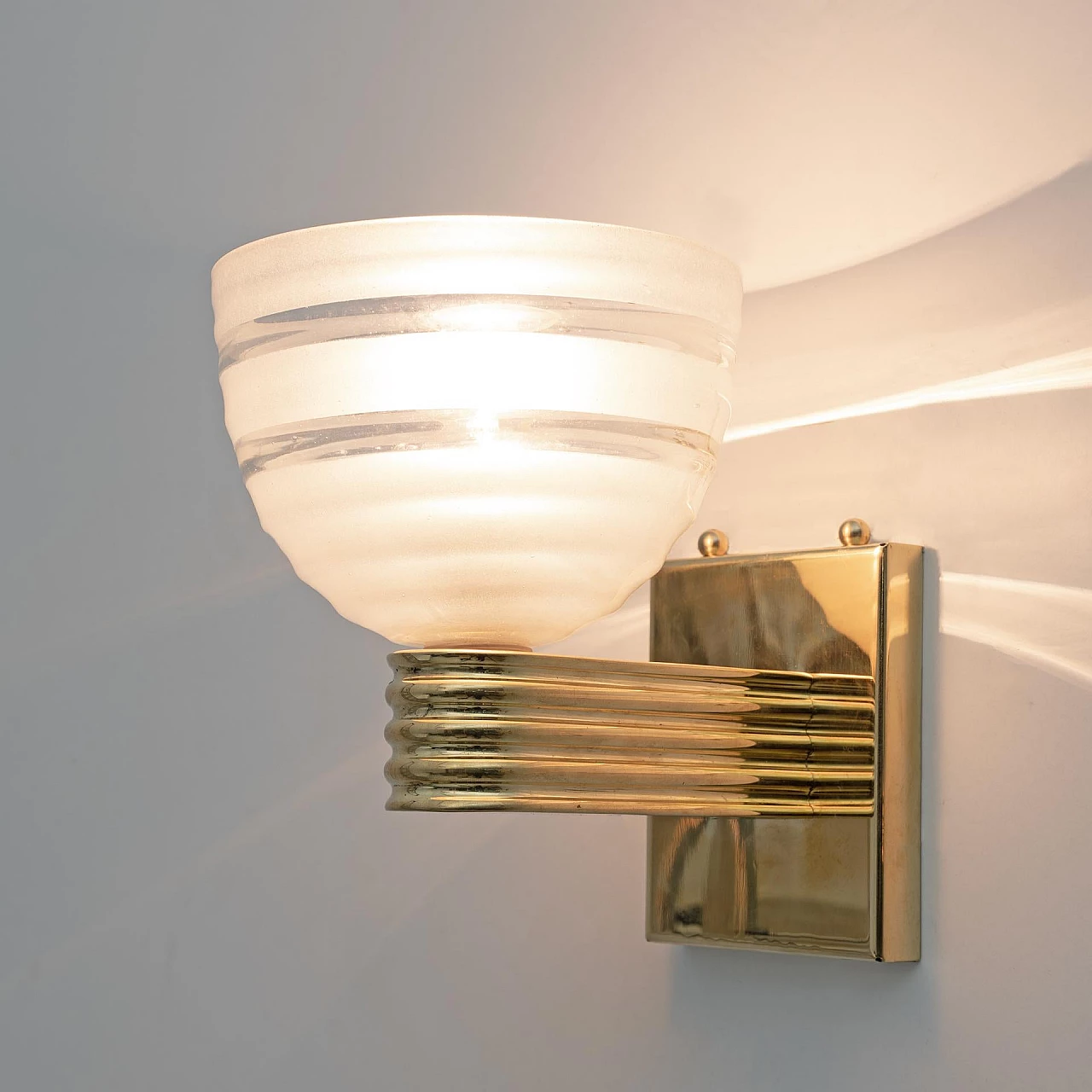 Pair of brass and glass wall lights attributed to Venini, 1940s 5