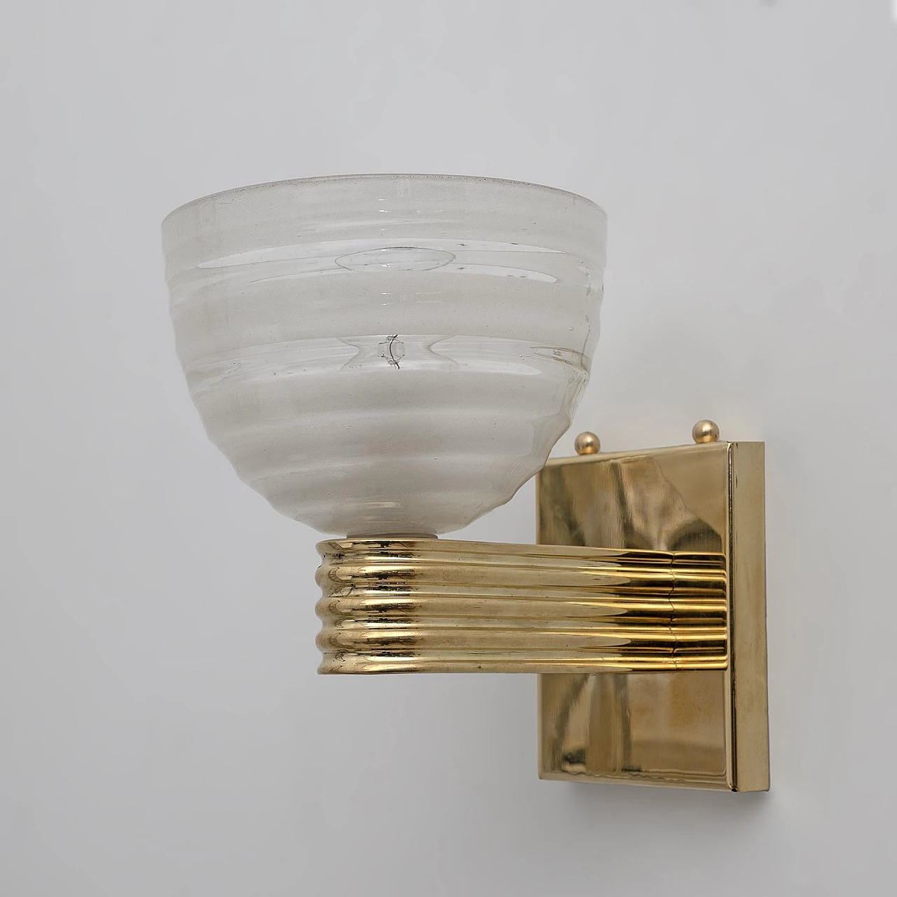 Pair of brass and glass wall lights attributed to Venini, 1940s 6