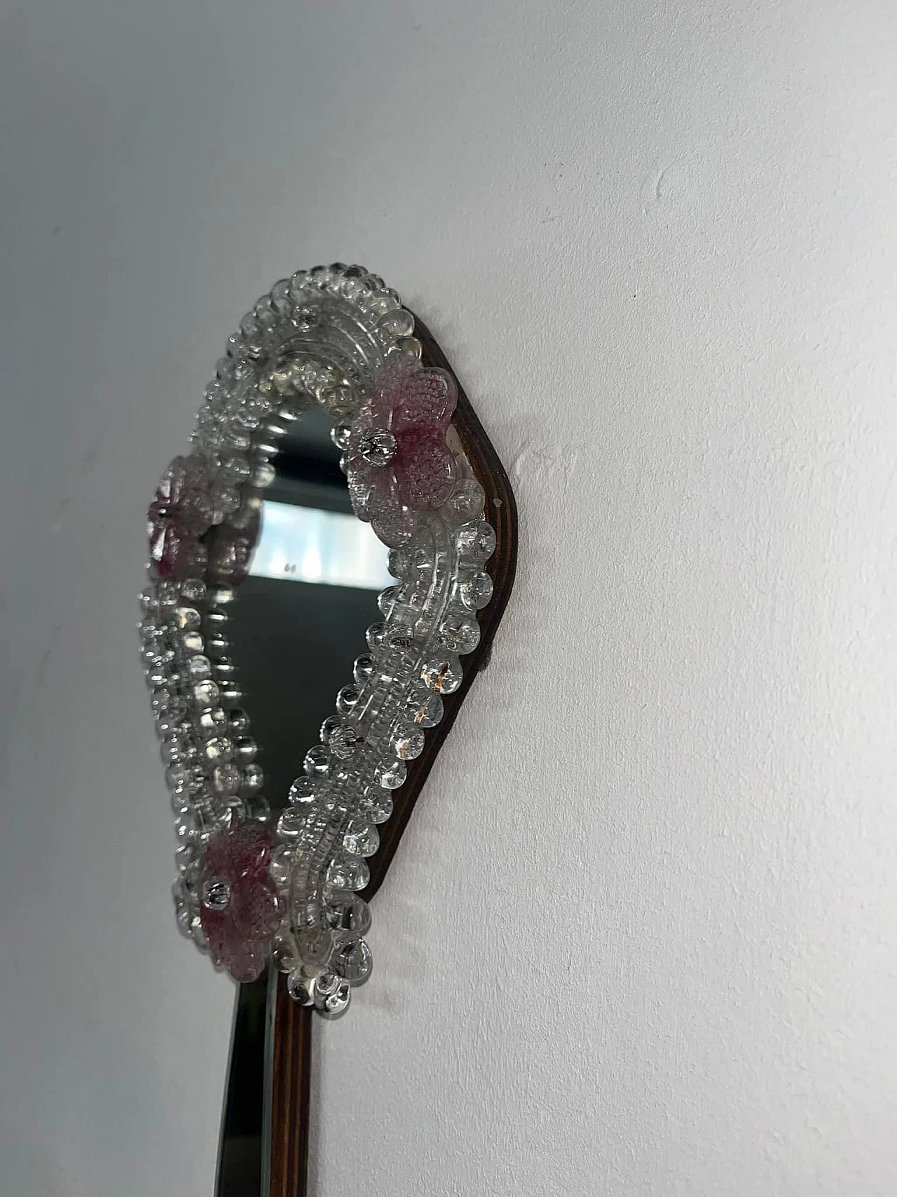 Murano glass mirror with pink floral motifs, 1950s 3