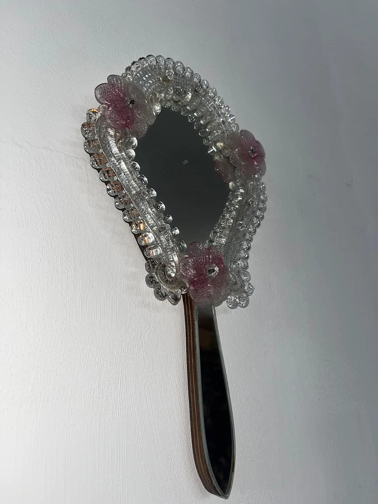 Murano glass mirror with pink floral motifs, 1950s 7