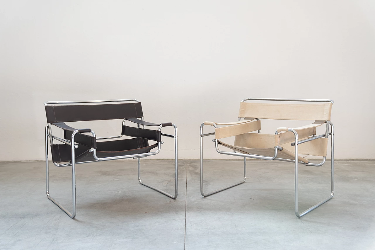 Pair of brown and beige armchairs in leather and iron, 1970s 1