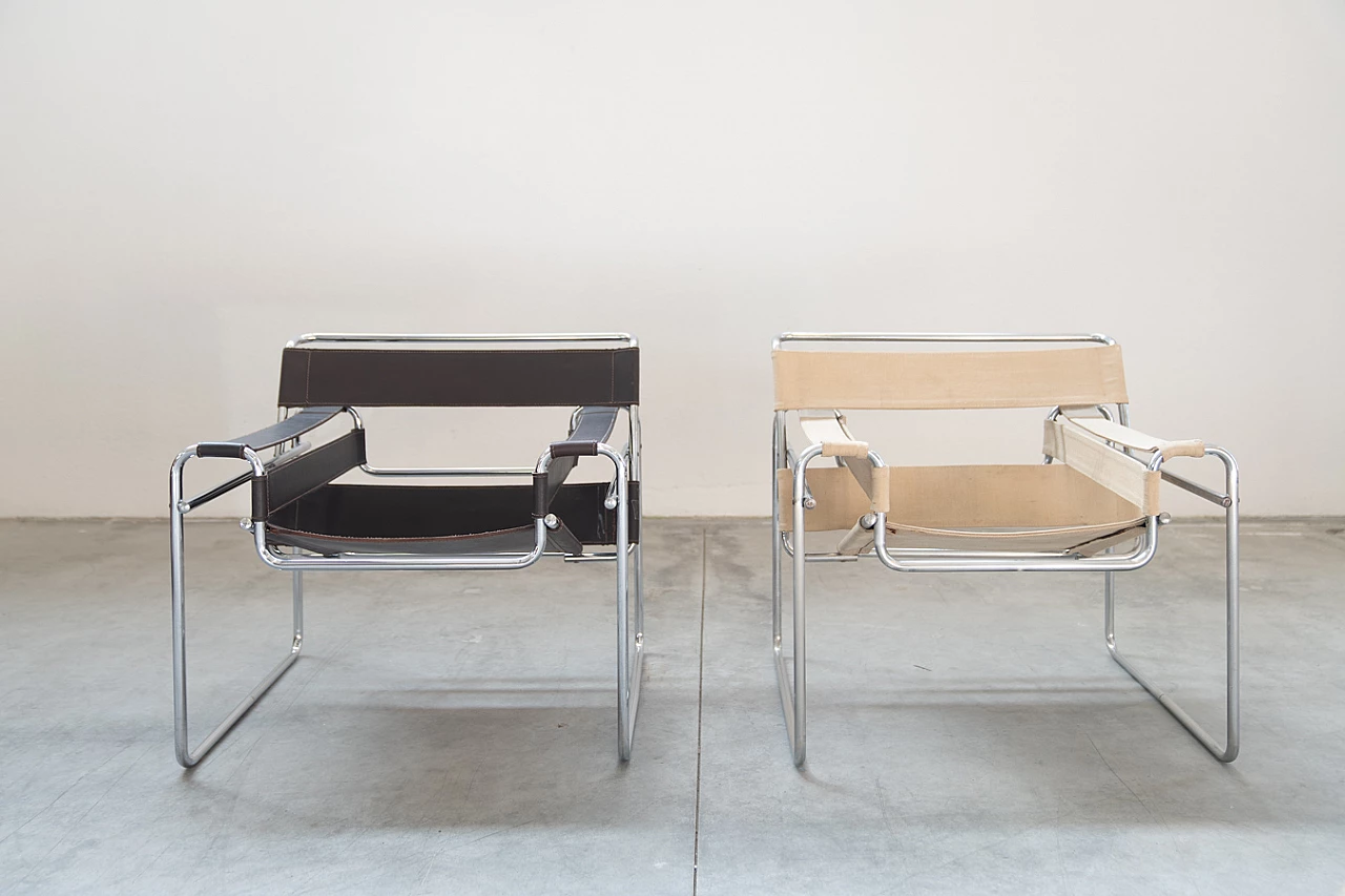 Pair of brown and beige armchairs in leather and iron, 1970s 3