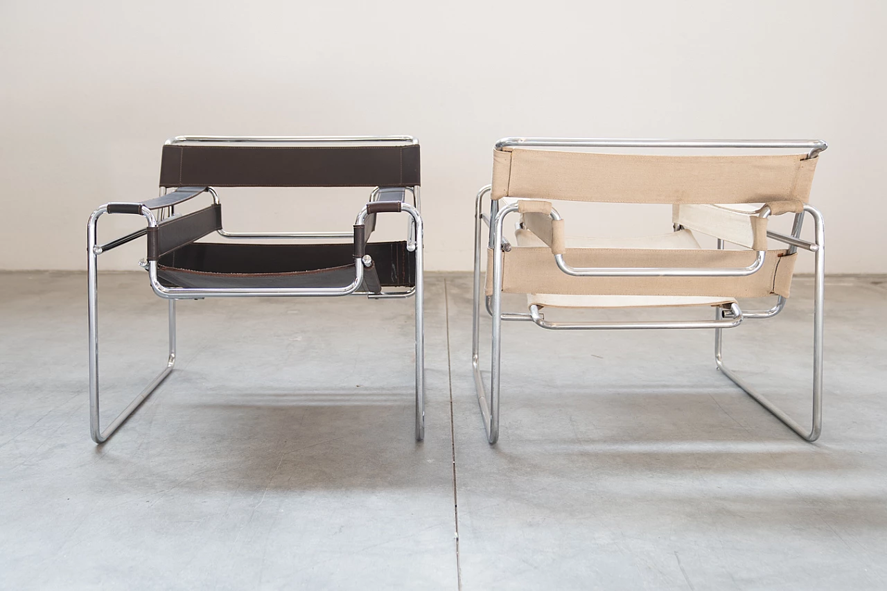 Pair of brown and beige armchairs in leather and iron, 1970s 24