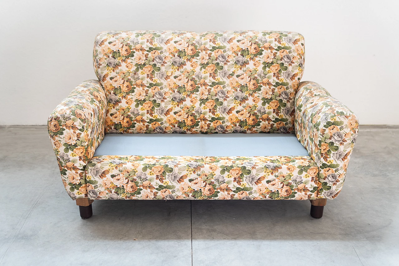 2-Seater sofa with floral fabric and wooden structure, 1970 15