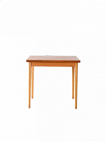 Tavolo quadrato allungabile in legno con piano in formica, anni '50