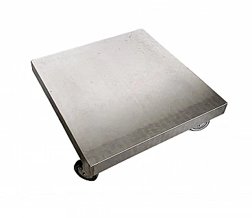 Square stainless steel coffee table with wheels, 1990s