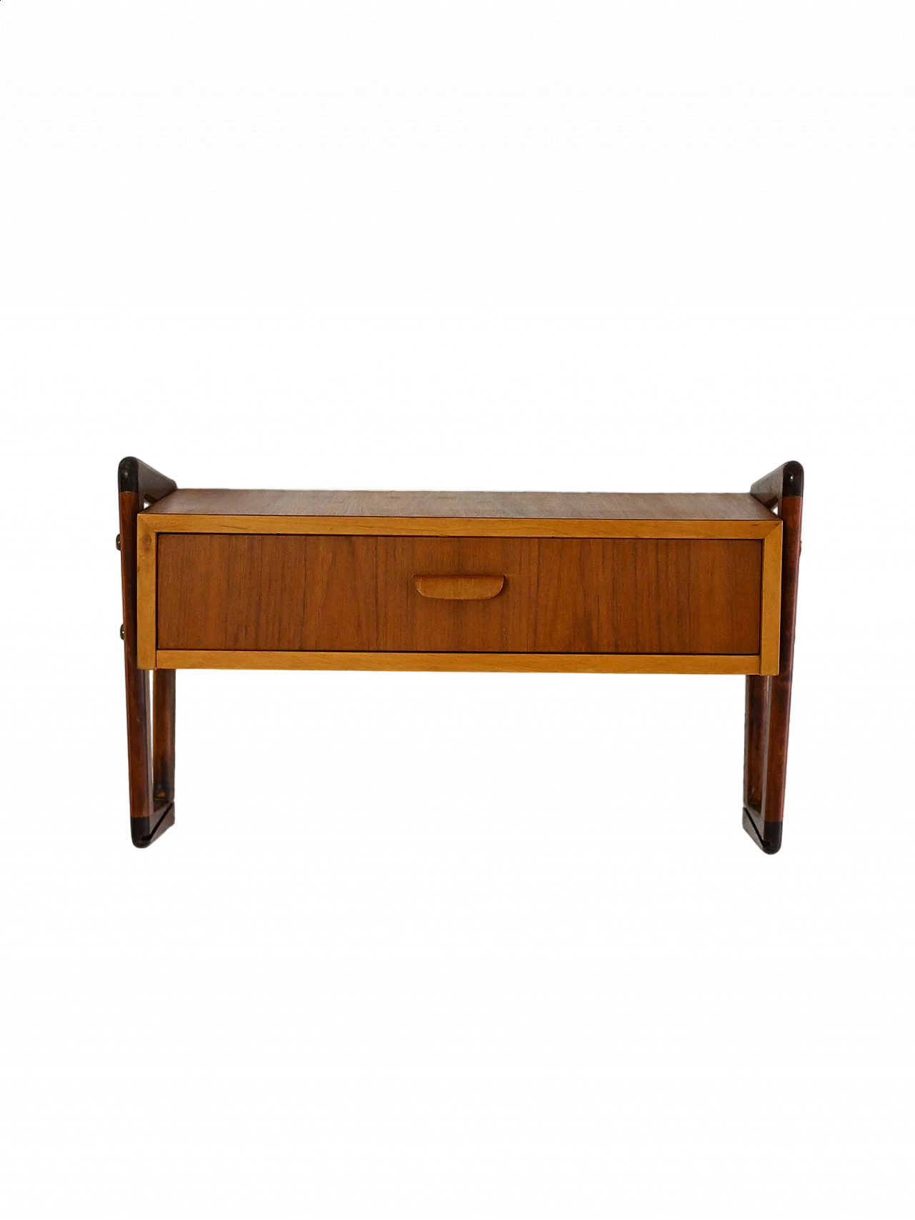 Teak wall bedside table with squared side brackets, 1960s 8