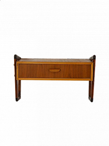 Teak wall bedside table with squared side brackets, 1960s