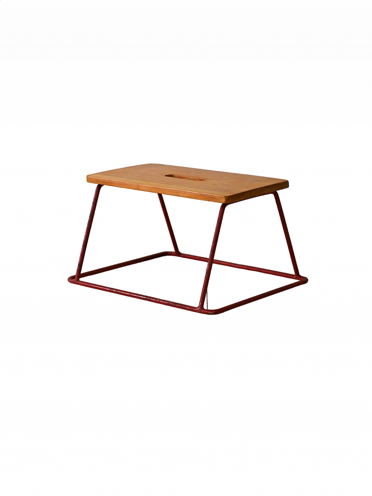 Teak stool with red metal base, 1960s 5