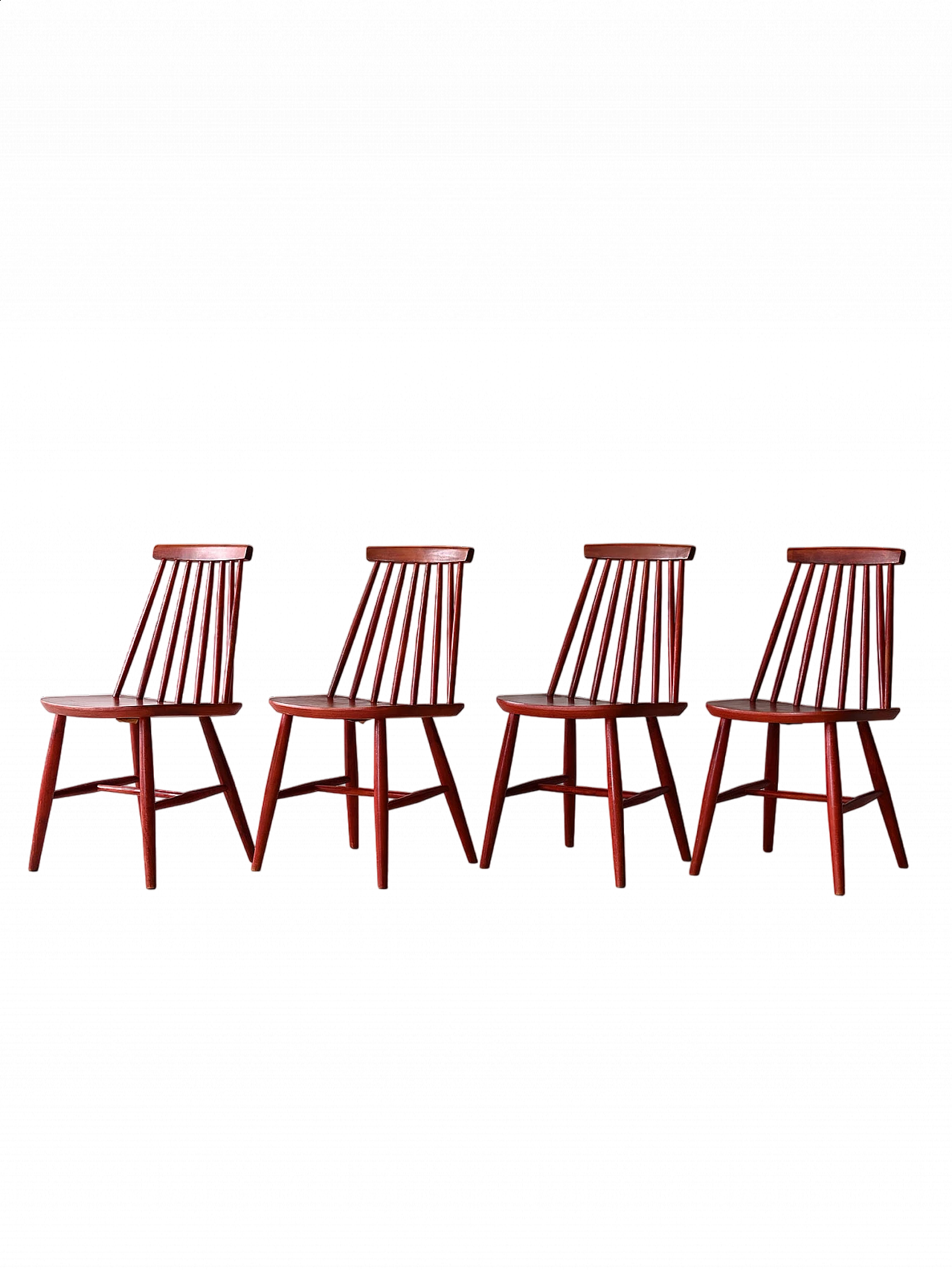 4 Red wooden chair with tapered slats in the backrest, 1960s 13