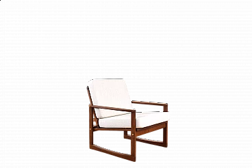 Danish armchair in white fabric and teak, 1960s