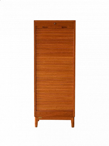 Danish oak shutter filing cabinet, 1960s
